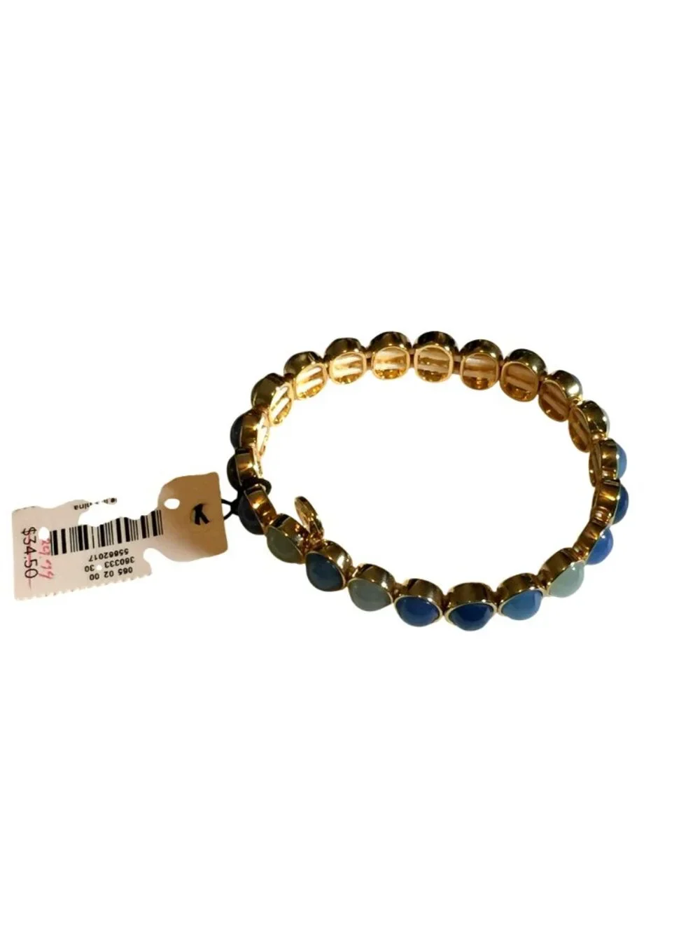 NWT Talbots Bold Gold Tone Bracelet Blue, Light Green Resin Cabochons Stretch